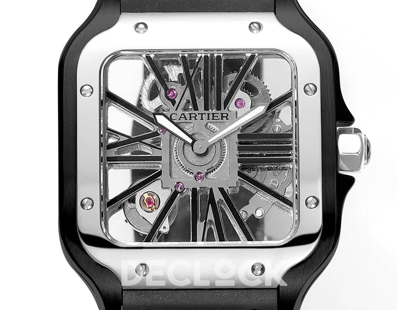 Replica Cartier Santos de Cartier Skeleton WG Black Strap |  Declock.