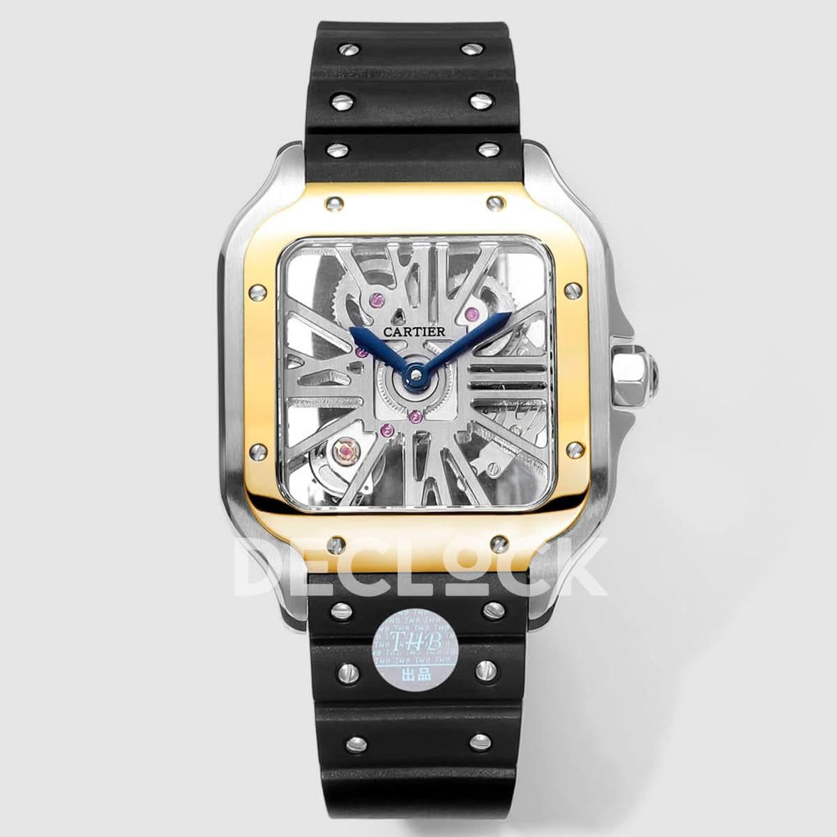 Replica Cartier Santos de Cartier Skeleton SG Black Strap |  Declock.