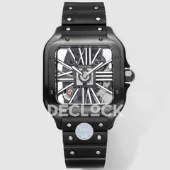 Santos de Cartier Skeleton PVD Black Strap