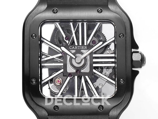 Replica Cartier Santos de Cartier Skeleton PVD Black Strap |  Declock.
