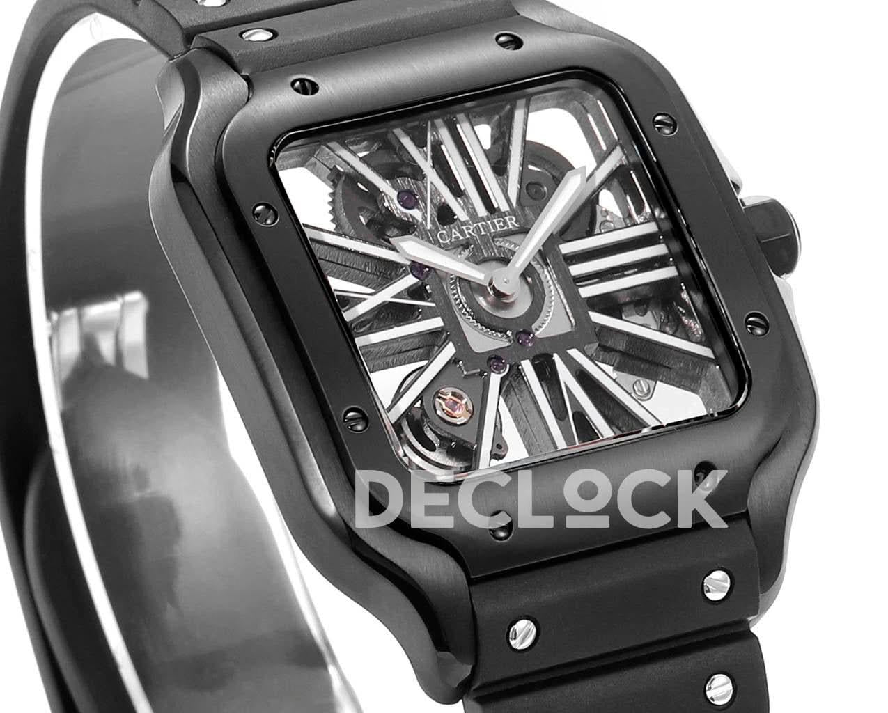 Replica Cartier Santos de Cartier Skeleton PVD Black Strap |  Declock.