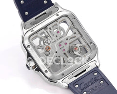 Santos de Cartier Skeleton SS Blue Strap Blue Bezel