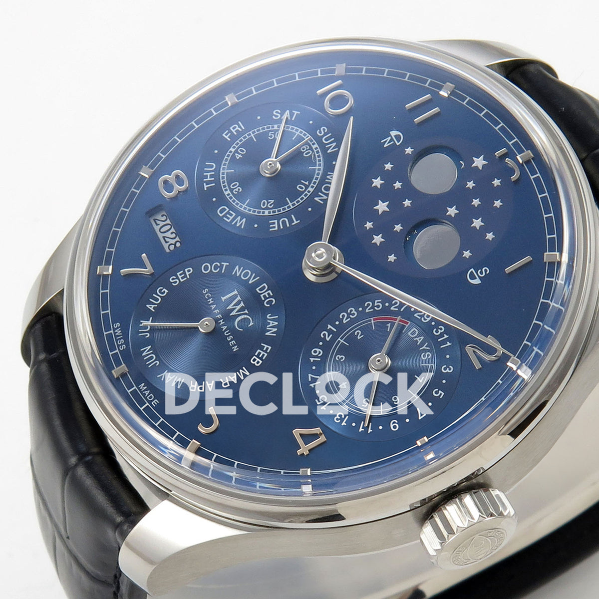 IWC Portugieser Perpetual Calendar Blue APSF A52610 – tilted right dial