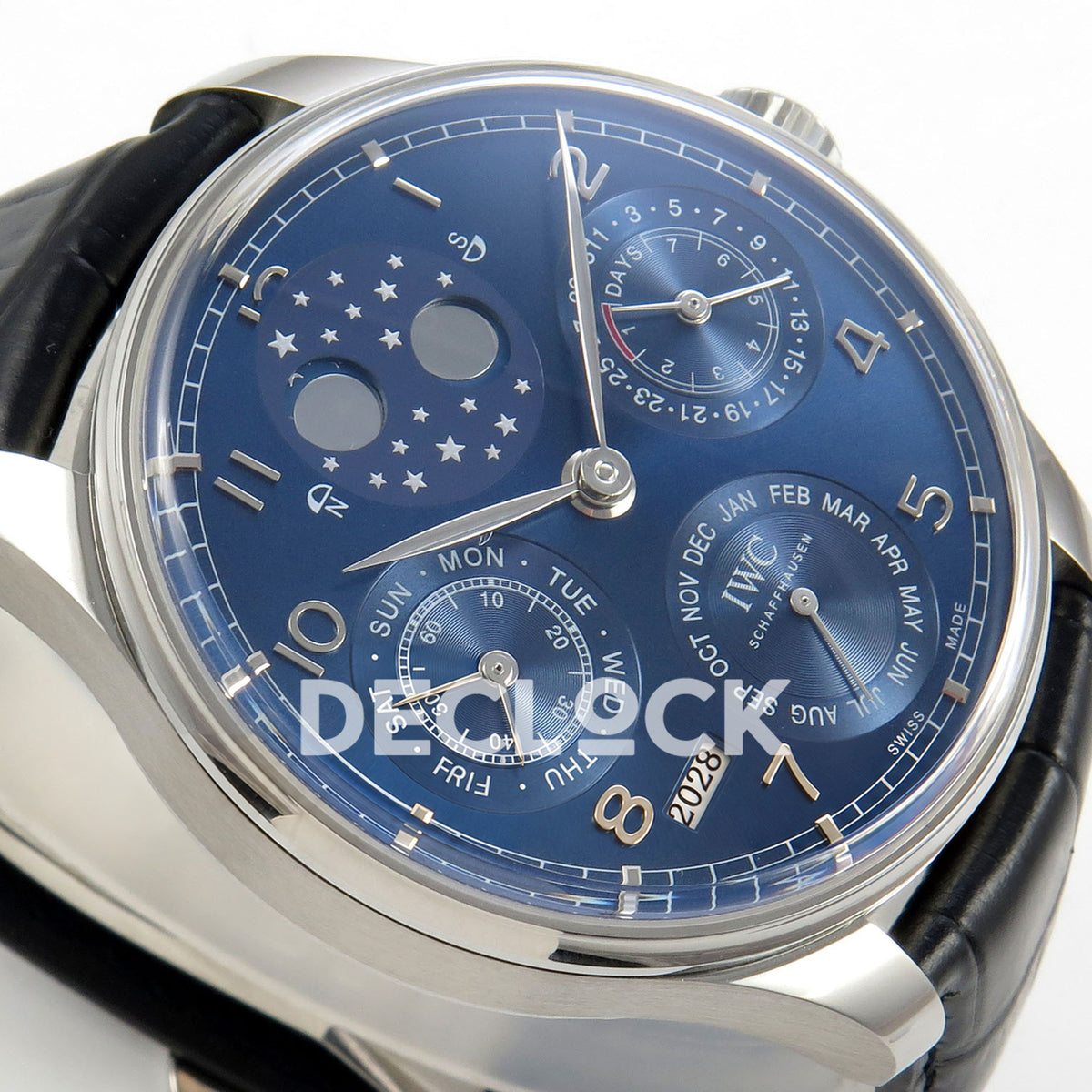 IWC Portugieser Perpetual Calendar Blue APSF A52610 – tilted left dial