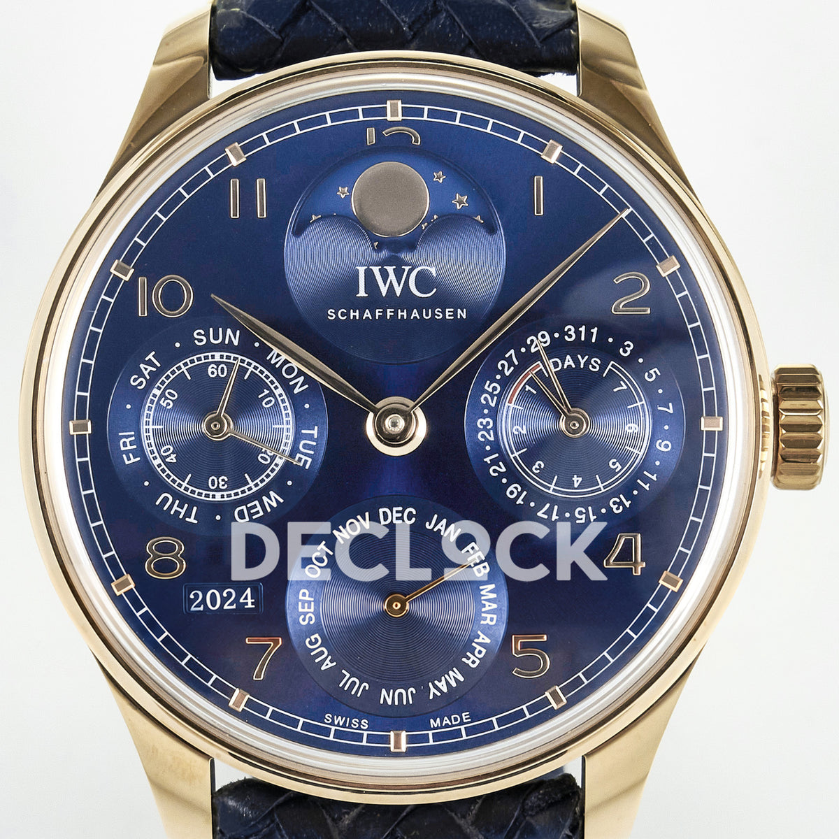 IWC Portugieser Perpetual Calendar Rose Gold Blue Style 1 APSF A52610 – front dial close-up