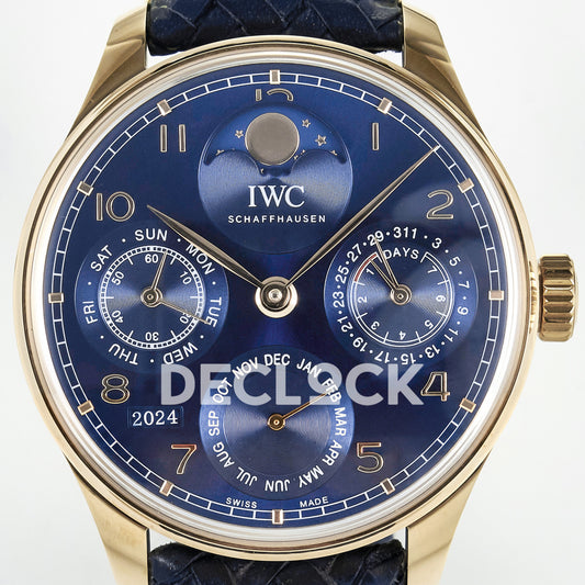 IWC Portugieser Perpetual Calendar Rose Gold Blue Style 1 APSF A52610 – front dial close-up
