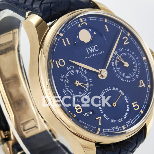 IWC Portugieser Perpetual Calendar Rose Gold Blue Style 1 APSF A52610 – left angle