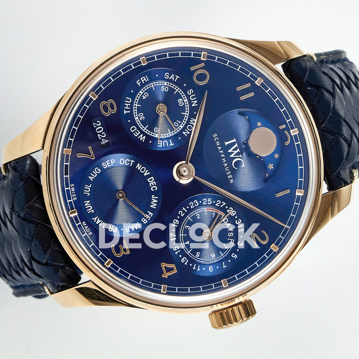 IWC Portugieser Perpetual Calendar Rose Gold Blue Style 1 APSF A52610 – sideways dial