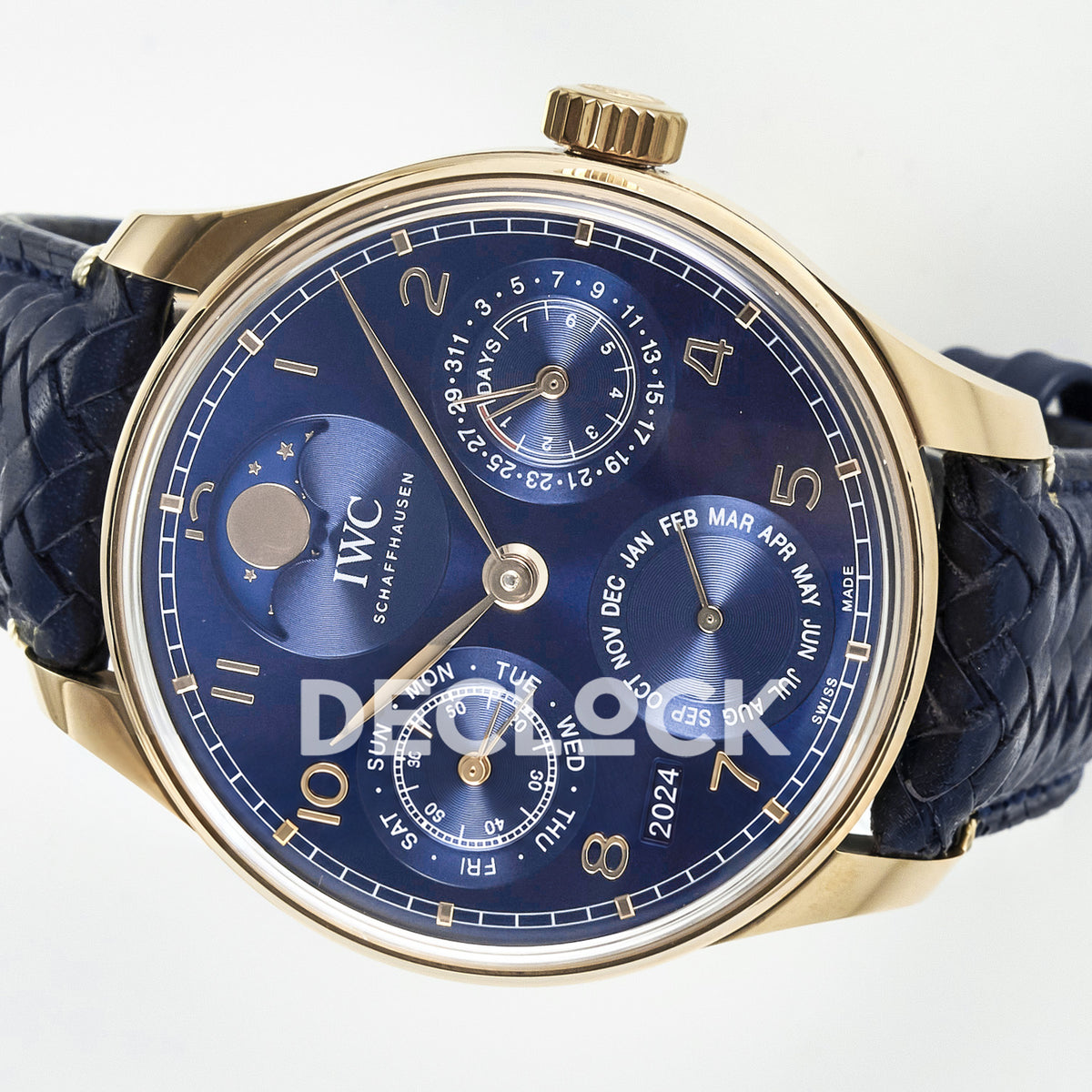 IWC Portugieser Perpetual Calendar Rose Gold Blue Style 1 APSF A52610 – opposite sideways dial