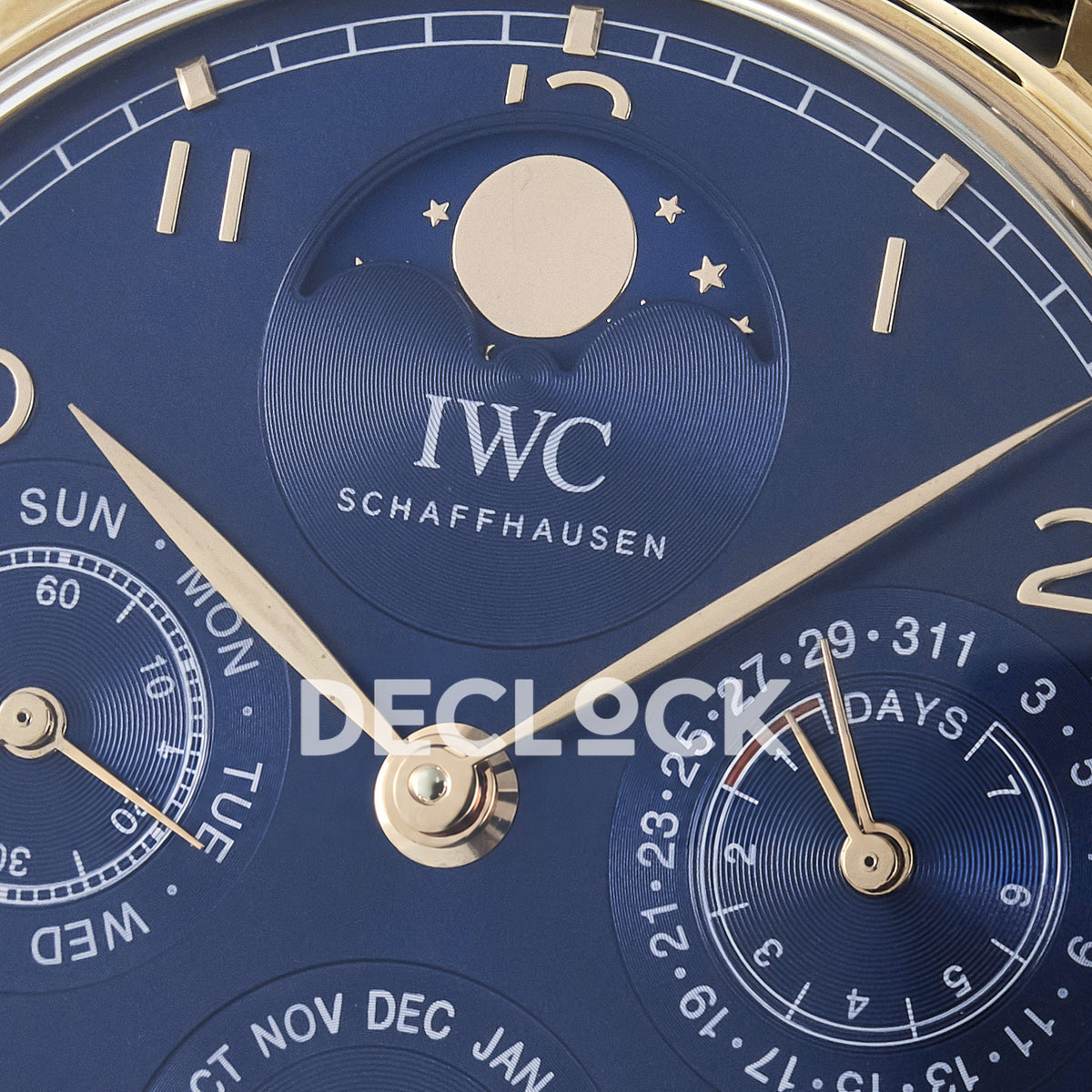 IWC Portugieser Perpetual Calendar Rose Gold Blue Style 1 APSF A52610 – upper dial detail