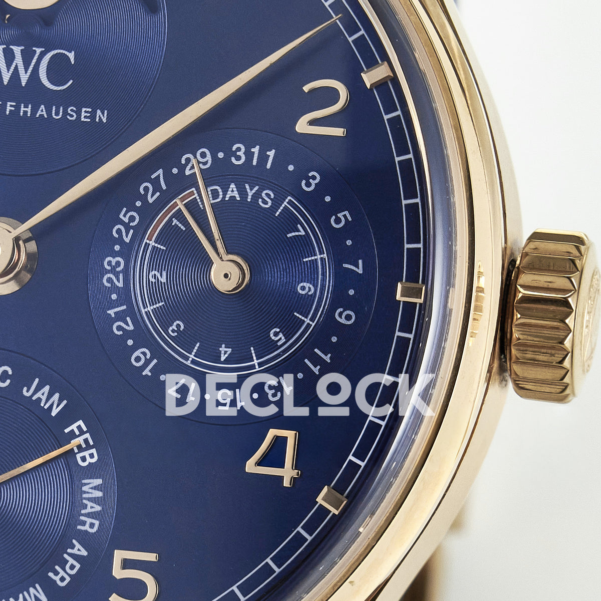 IWC Portugieser Perpetual Calendar Rose Gold Blue Style 1 APSF A52610 – right dial detail