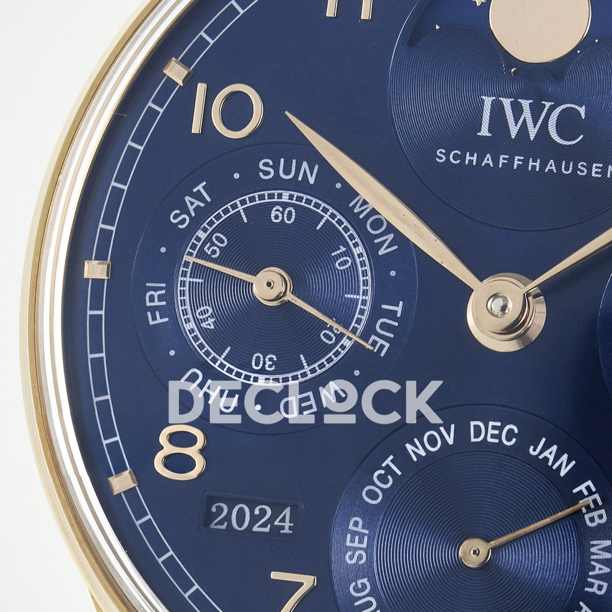 IWC Portugieser Perpetual Calendar Rose Gold Blue Style 1 APSF A52610 – left dial detail