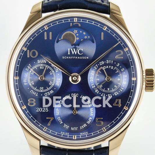 IWC Portugieser Perpetual Calendar Rose Gold Blue Style 2 APSF A52610 – front dial close-up
