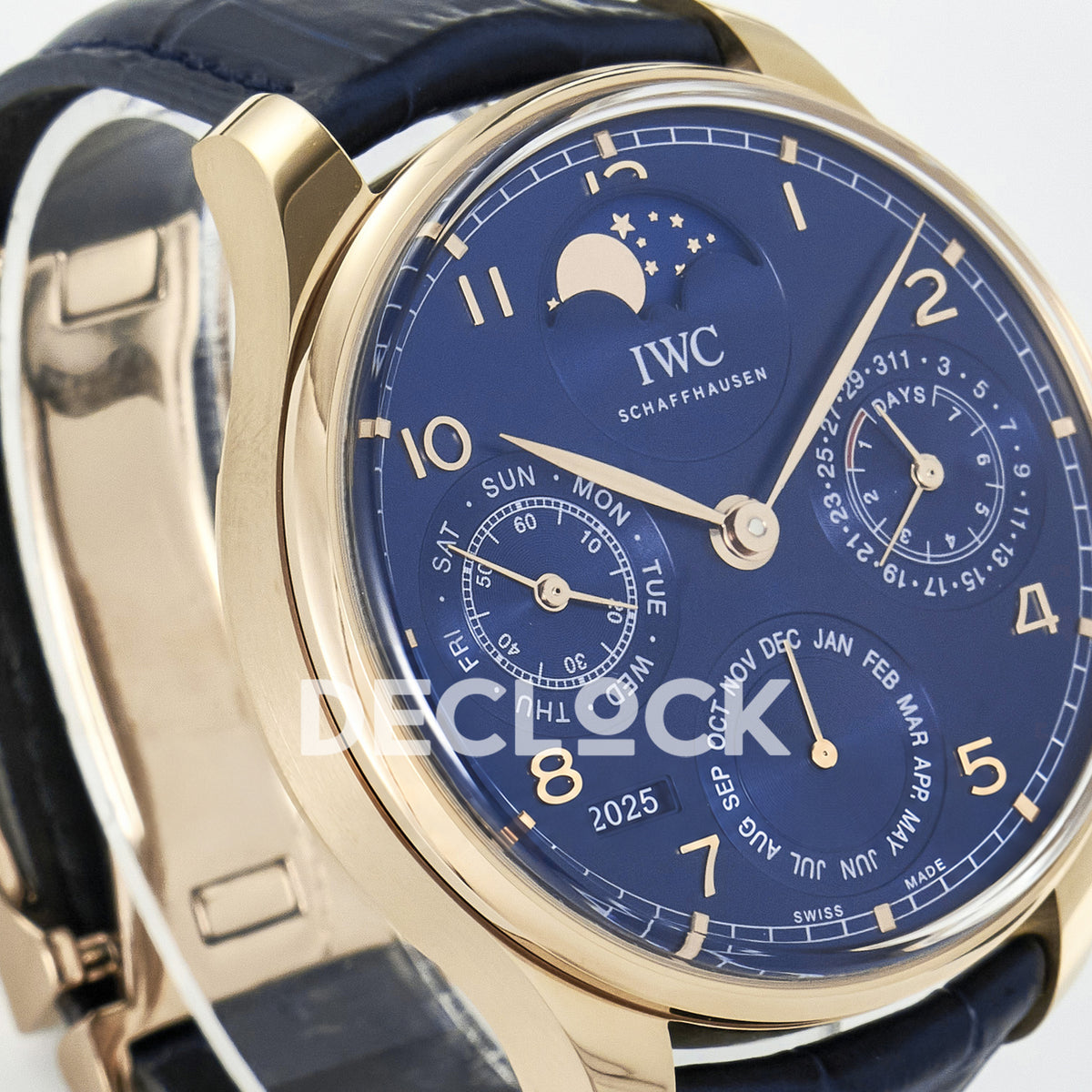 IWC Portugieser Perpetual Calendar Rose Gold Blue Style 2 APSF A52610 – left angle