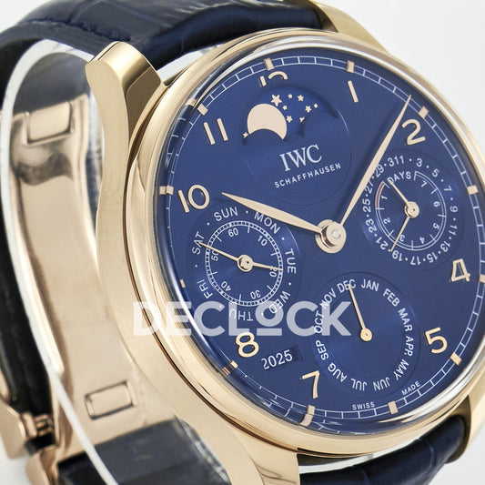 IWC Portugieser Perpetual Calendar Rose Gold Blue Style 2 APSF A52610 – left angle