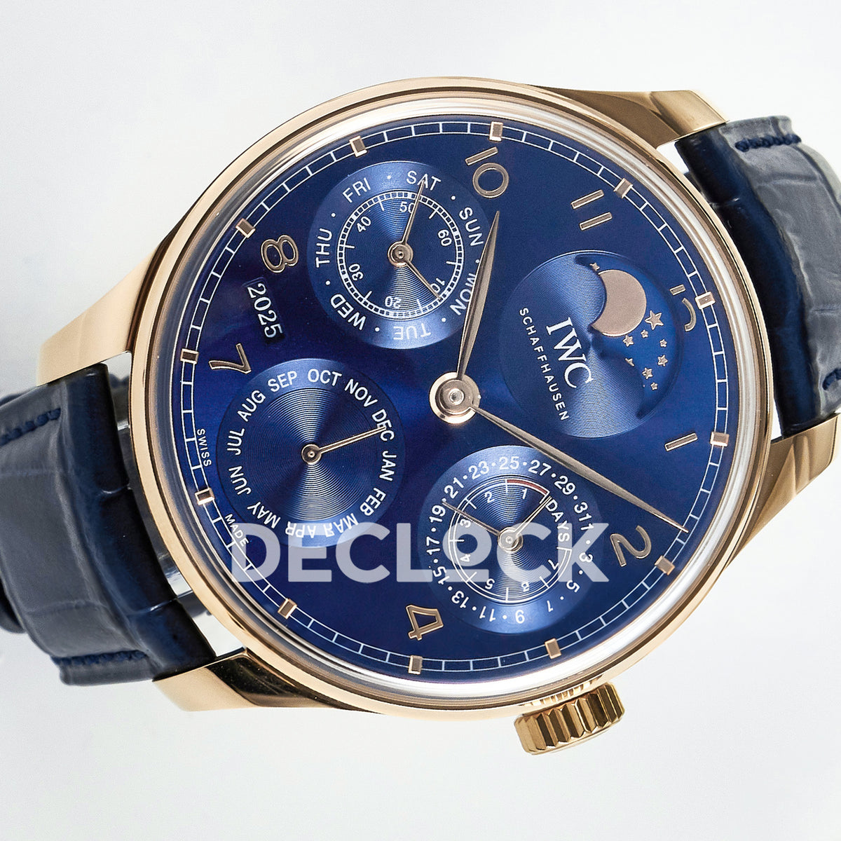 IWC Portugieser Perpetual Calendar Rose Gold Blue Style 2 APSF A52610 – sideways dial