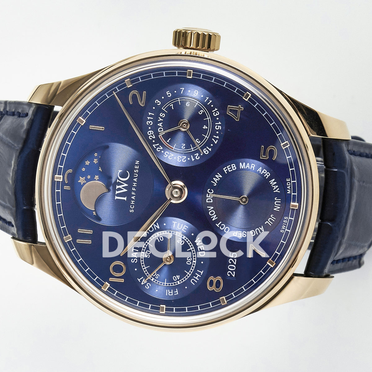 IWC Portugieser Perpetual Calendar Rose Gold Blue Style 2 APSF A52610 – opposite sideways dial