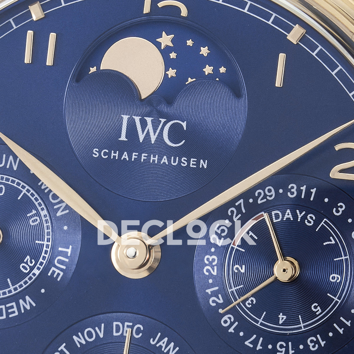 IWC Portugieser Perpetual Calendar Rose Gold Blue Style 2 APSF A52610 – upper dial detail