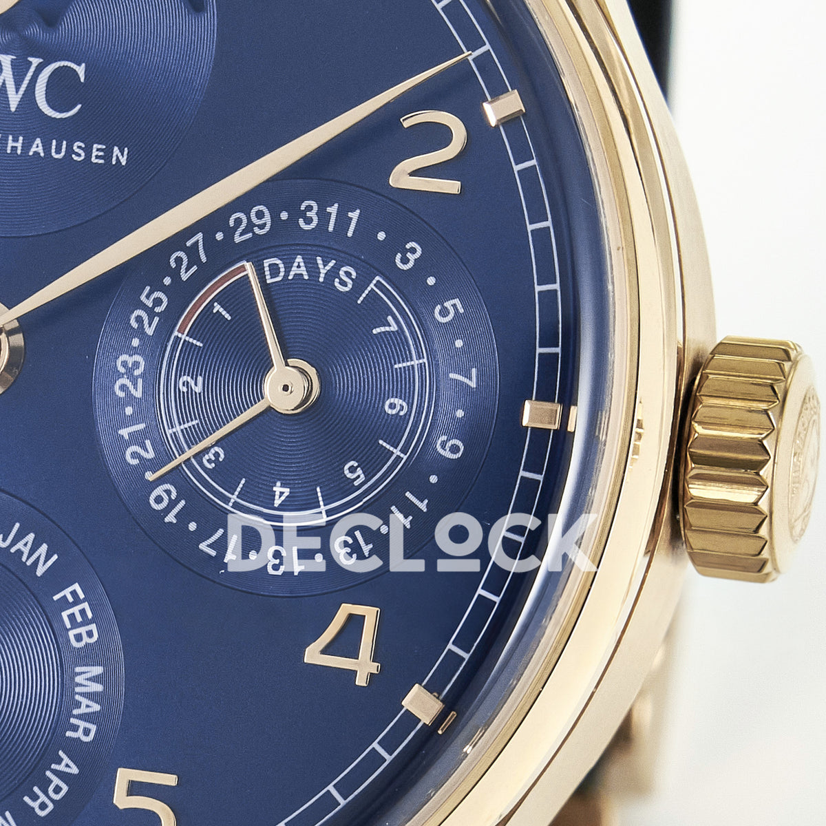 IWC Portugieser Perpetual Calendar Rose Gold Blue Style 2 APSF A52610 – right dial detail