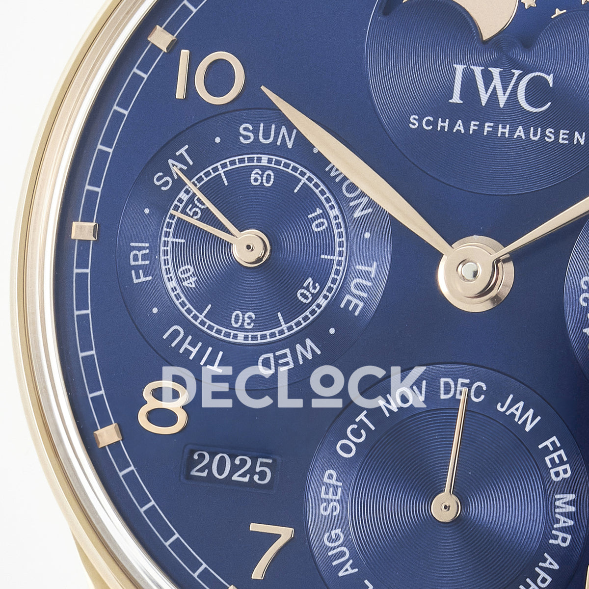 IWC Portugieser Perpetual Calendar Rose Gold Blue Style 2 APSF A52610 – left dial detail