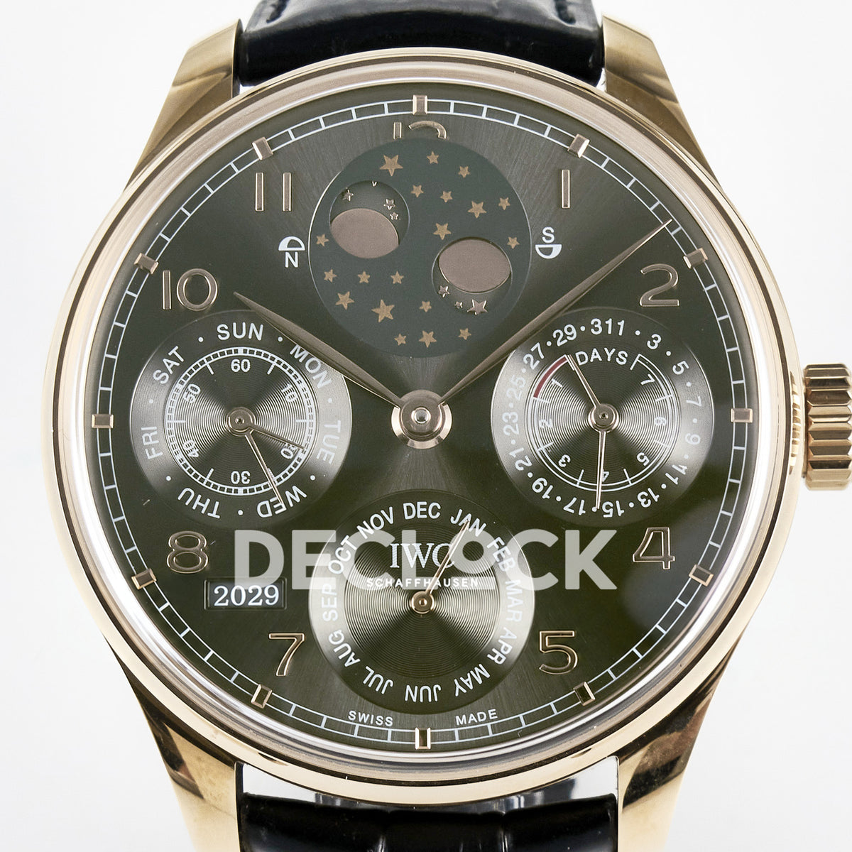 IWC Portugieser Perpetual Calendar Rose Gold Gray APSF A52610 – front dial close-up