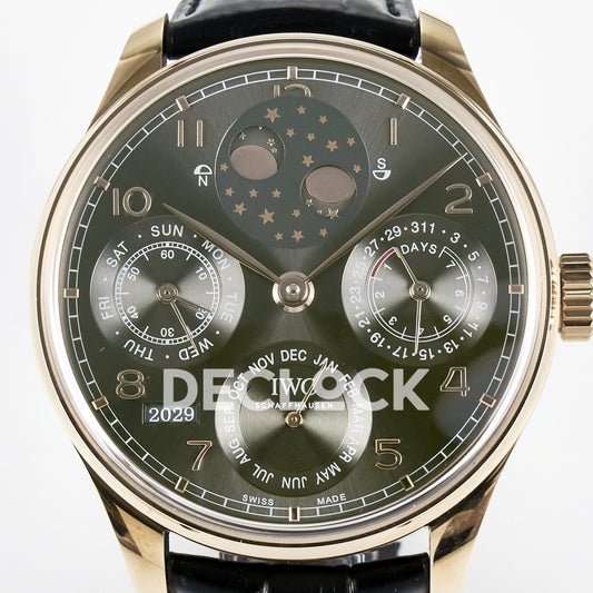 IWC Portugieser Perpetual Calendar Rose Gold Gray APSF A52610 – front dial close-up