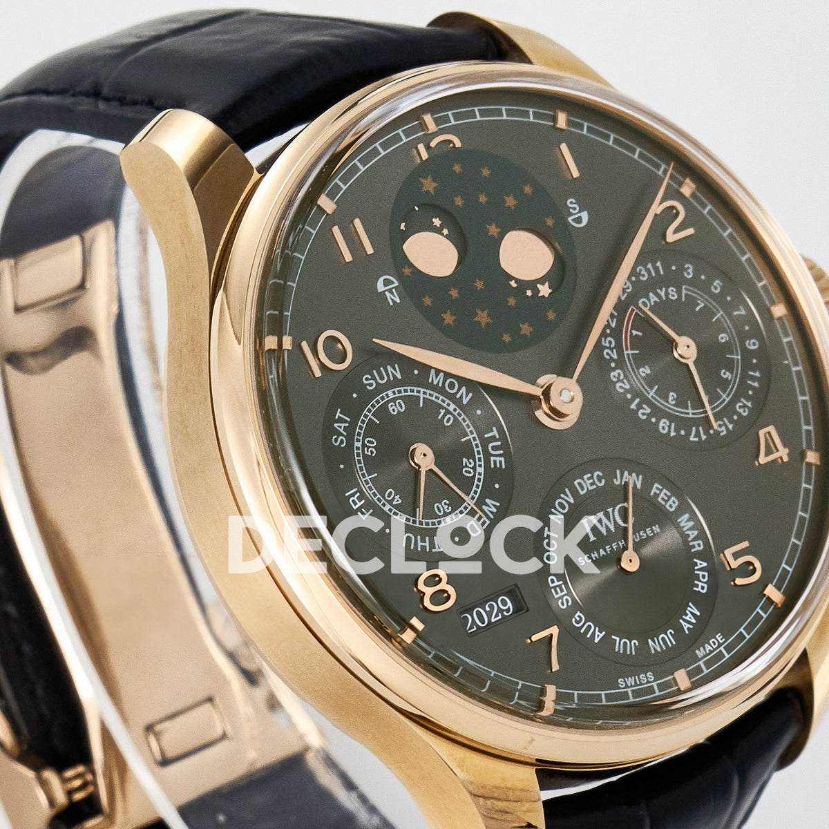 IWC Portugieser Perpetual Calendar Rose Gold Gray APSF A52610 – left angle
