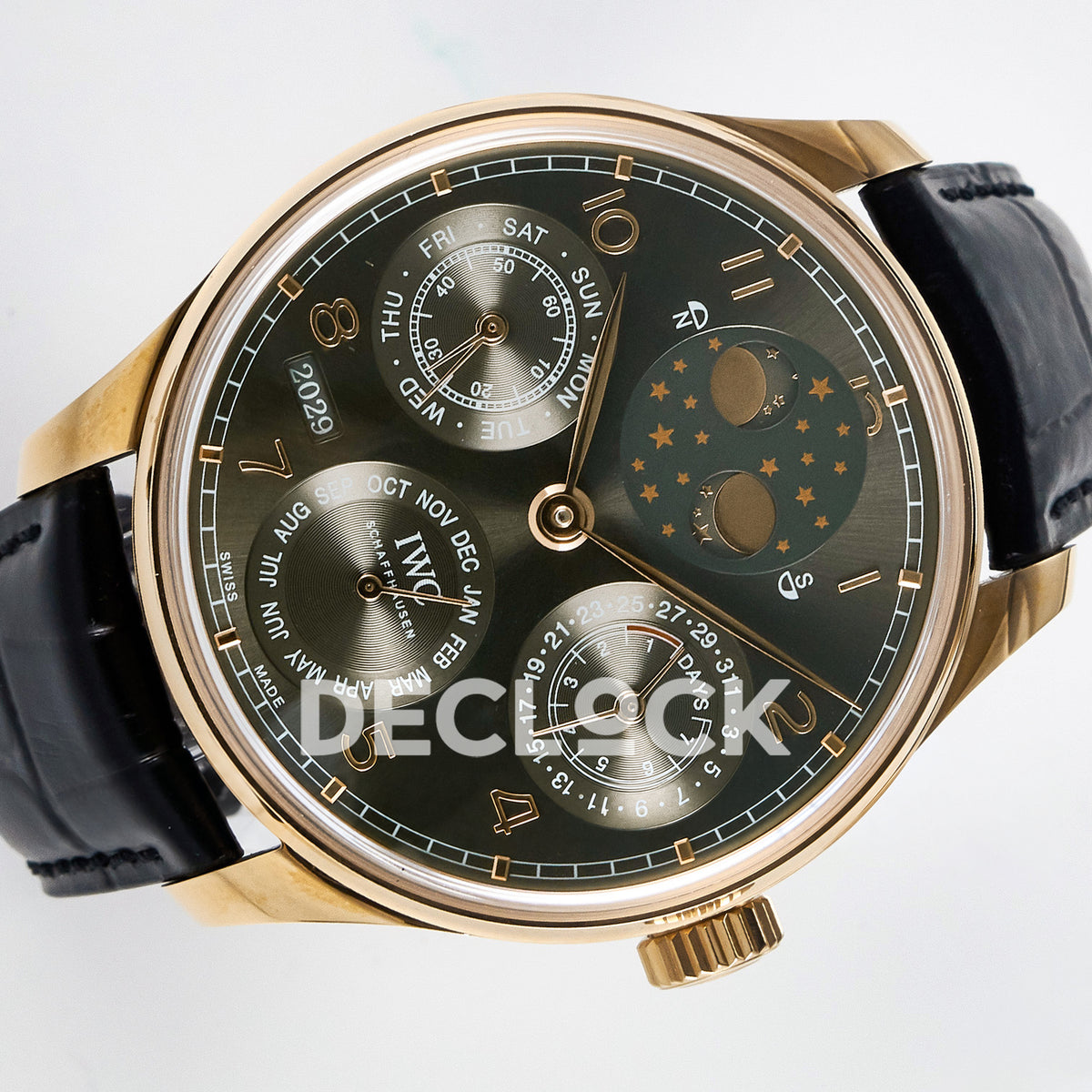 IWC Portugieser Perpetual Calendar Rose Gold Gray APSF A52610 – sideways dial