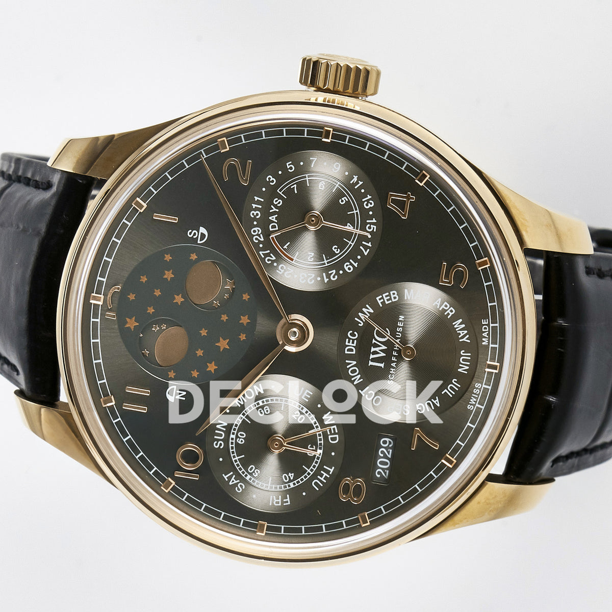 IWC Portugieser Perpetual Calendar Rose Gold Gray APSF A52610 – opposite sideways dial