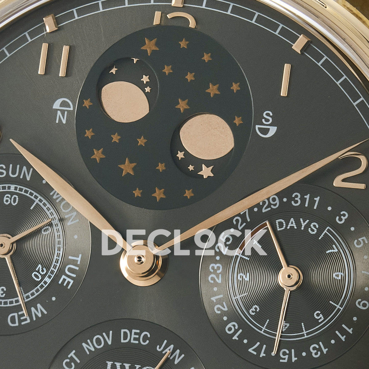 IWC Portugieser Perpetual Calendar Rose Gold Gray APSF A52610 – upper dial detail