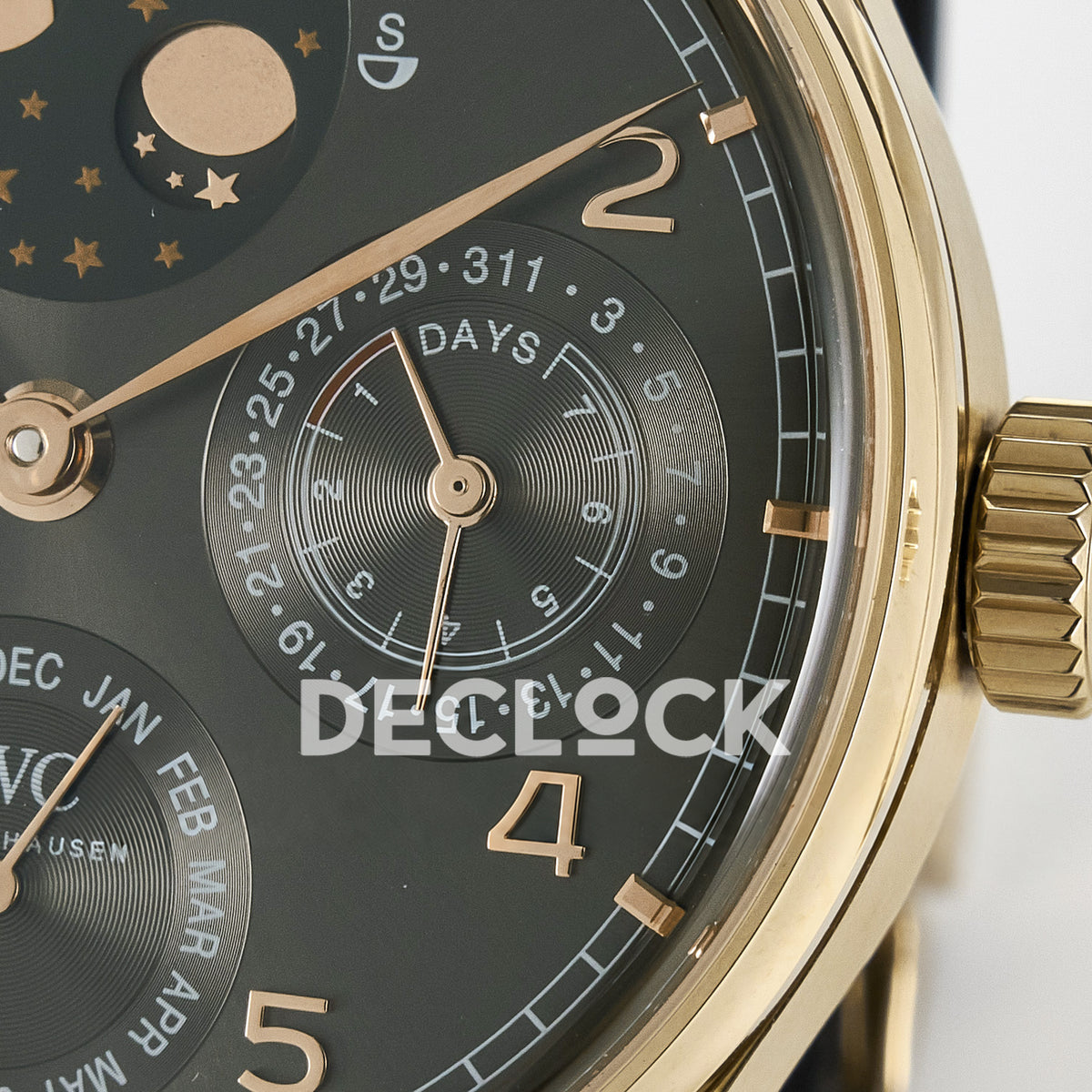 IWC Portugieser Perpetual Calendar Rose Gold Gray APSF A52610 – right dial detail