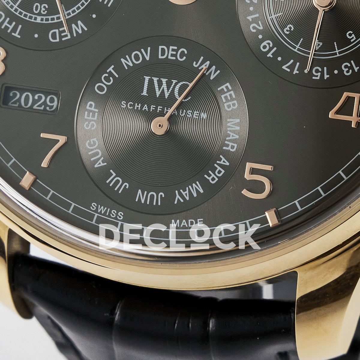 IWC Portugieser Perpetual Calendar Rose Gold Gray APSF A52610 – lower dial detail