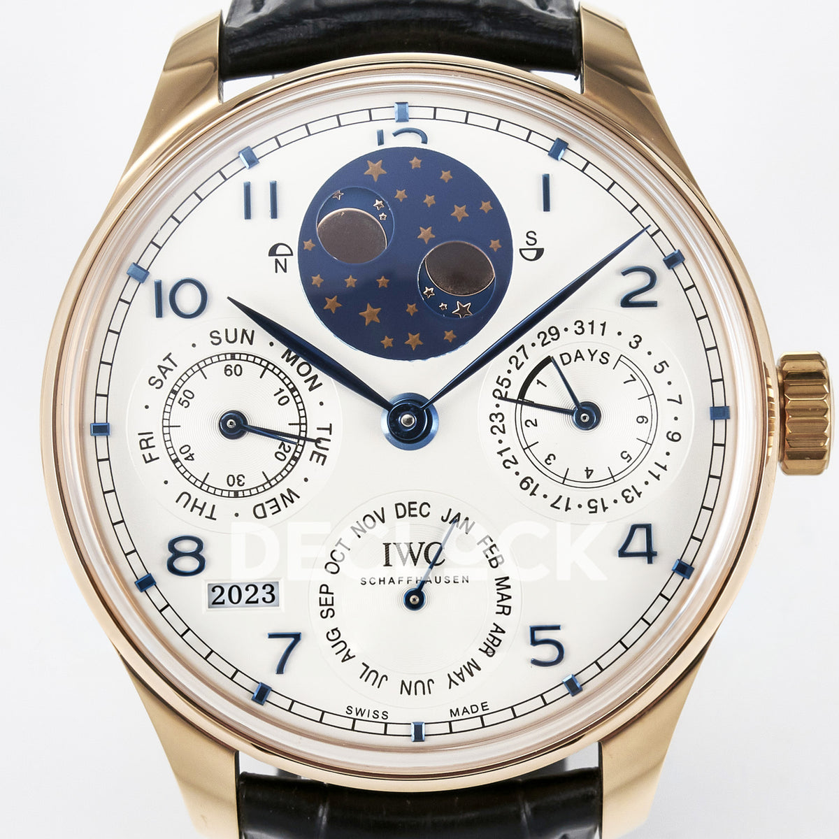 IWC Portugieser Perpetual Calendar Rose Gold White APSF A52610 – front dial close-up