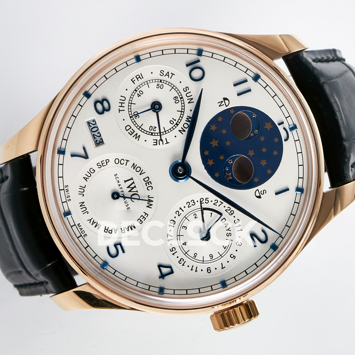 IWC Portugieser Perpetual Calendar Rose Gold White APSF A52610 – sideways dial