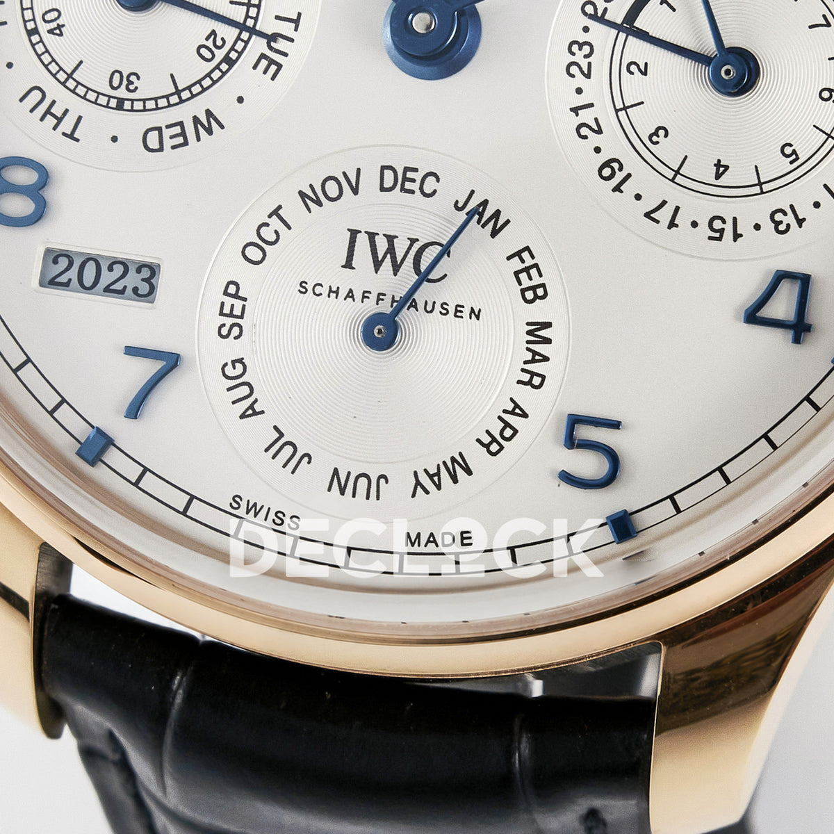 IWC Portugieser Perpetual Calendar Rose Gold White APSF A52610 – lower dial detail