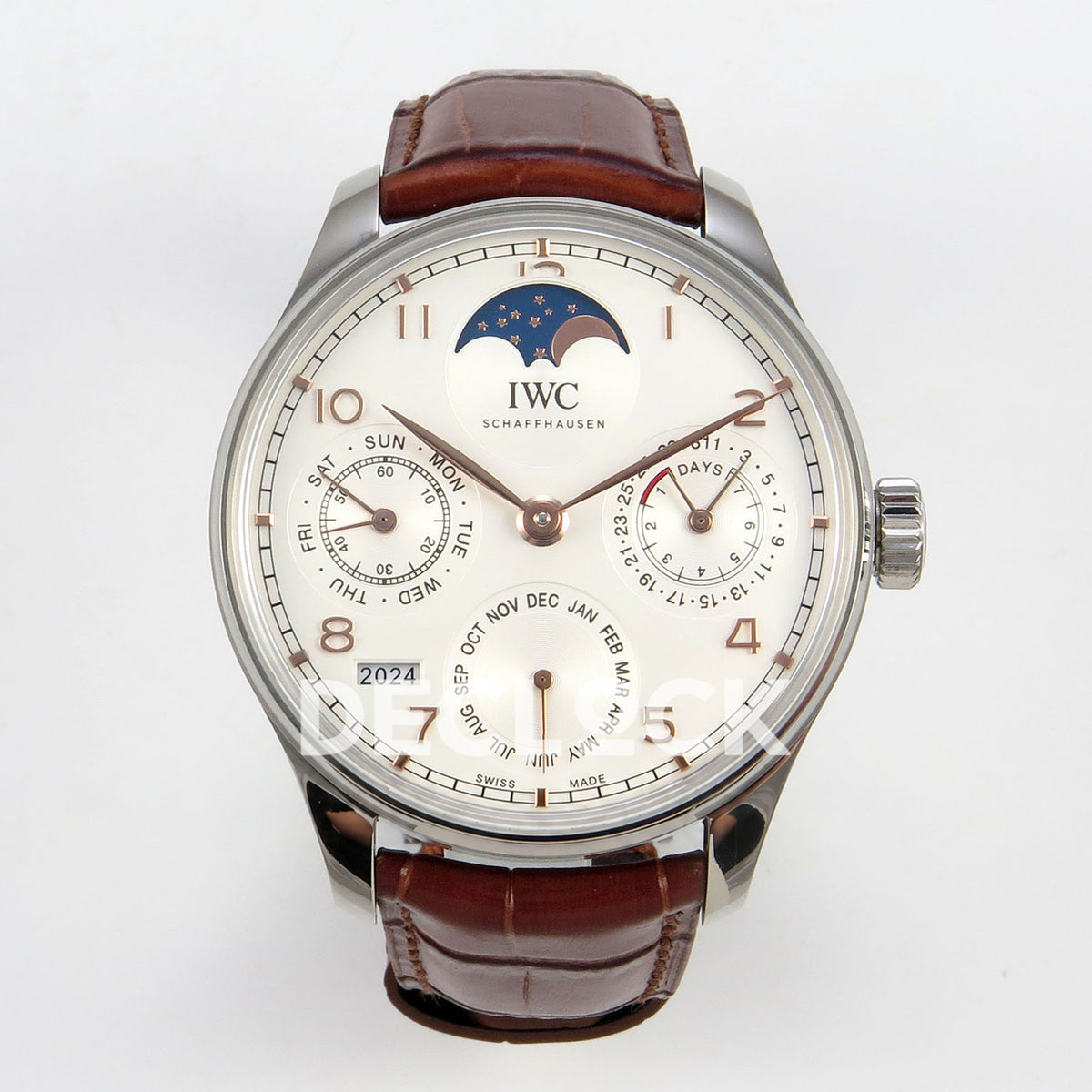 IWC Portugieser Perpetual Calendar White Rose Gold Numerals APSF A52610 – front view