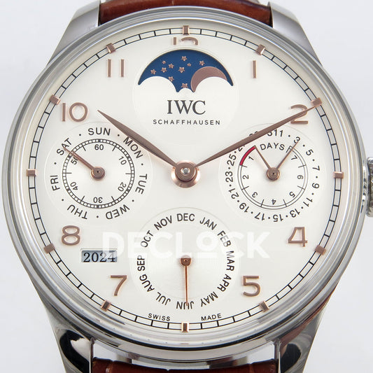 IWC Portugieser Perpetual Calendar White Rose Gold Numerals APSF A52610 – front dial close-up