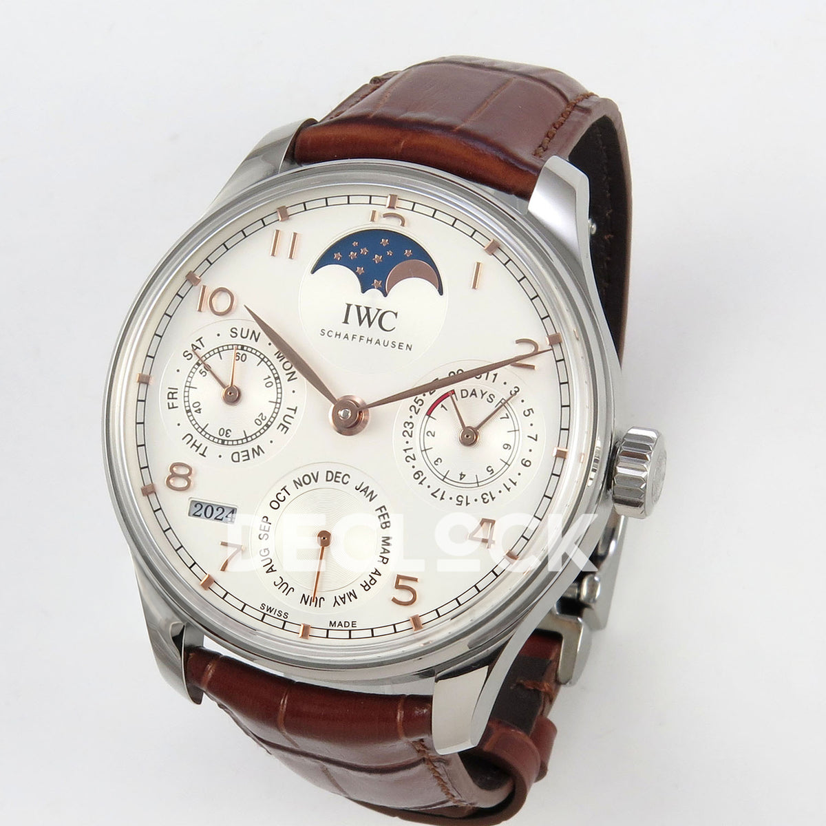 IWC Portugieser Perpetual Calendar White Rose Gold Numerals APSF A52610 – right angle