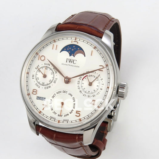 IWC Portugieser Perpetual Calendar White Rose Gold Numerals APSF A52610 – right angle