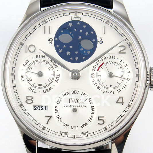 IWC Portugieser Perpetual Calendar White Silver APSF A52610 – front dial close-up