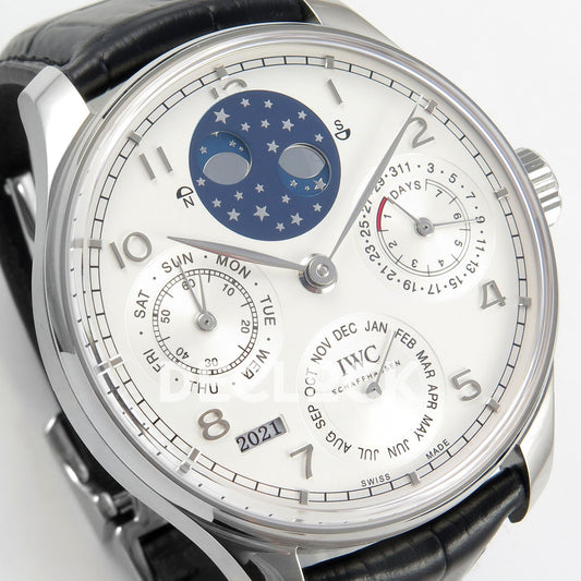 IWC Portugieser Perpetual Calendar White Silver APSF A52610 – left angle