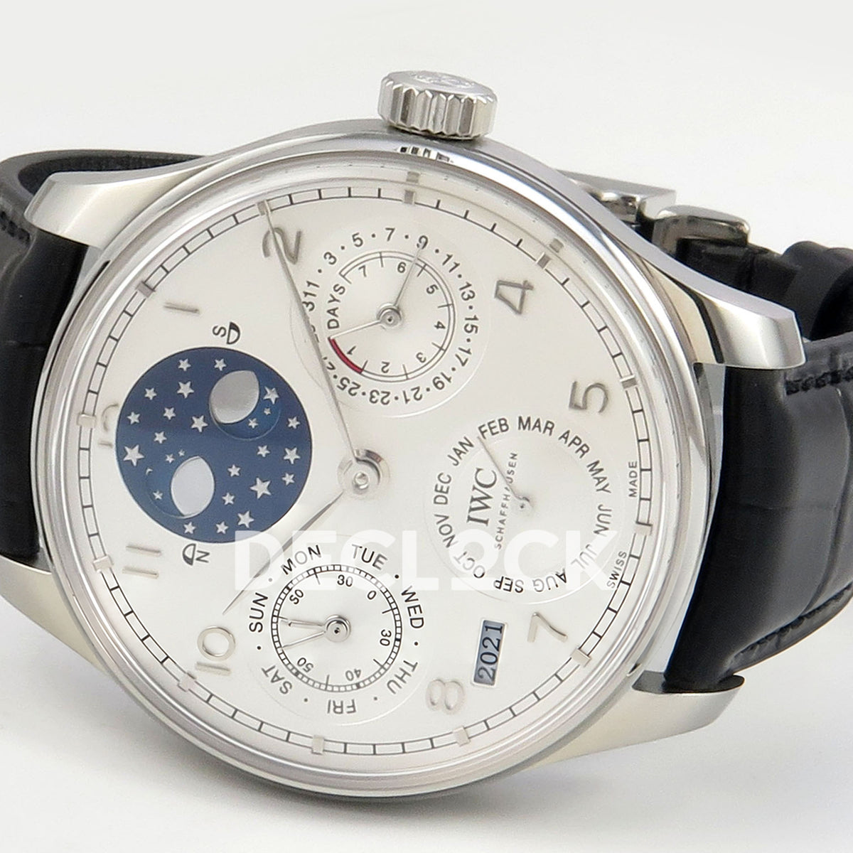IWC Portugieser Perpetual Calendar White Silver APSF A52610 – opposite sideways dial