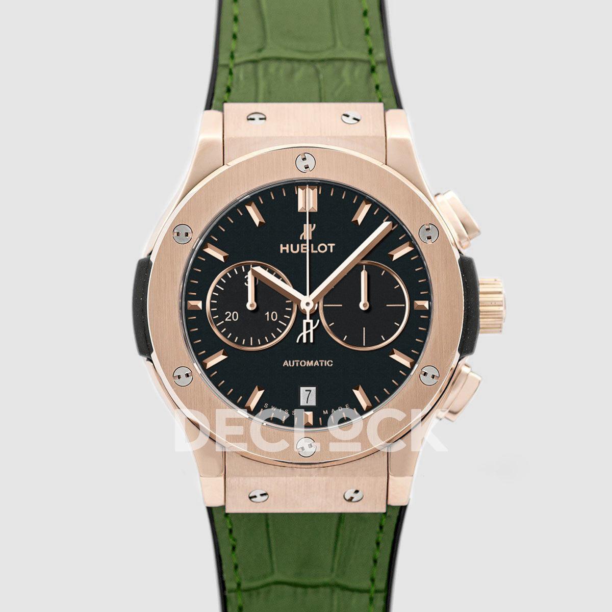 Replica Declock Classic Fusion Chronograph Black Dial in RG Green Strap |  Declock.