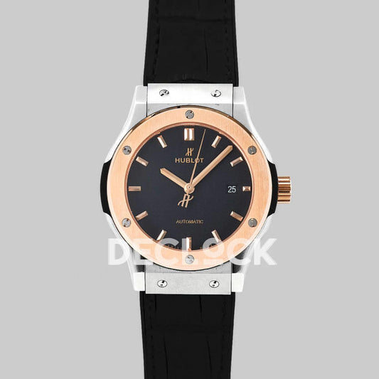 Replica Hublot Classic Fusion Automatic 42mm Black Dial in Rose Gold/SS |  Declock.