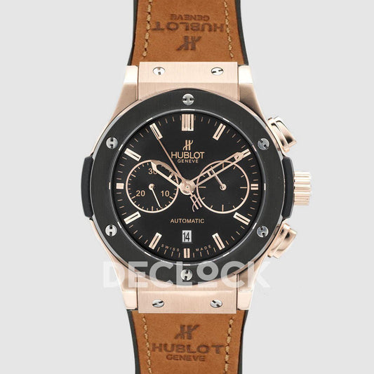 Replica Declock Classic Fusion Chronograph Black Dial in RG/PVD Brown Suede Strap | Declock.