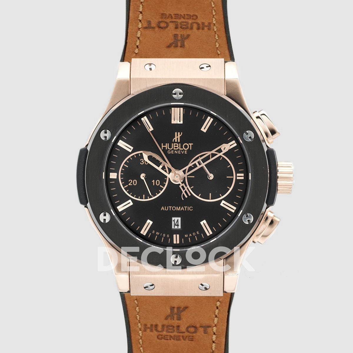 Classic Fusion Chronograph Black Dial in RG/PVD Brown Suede Strap