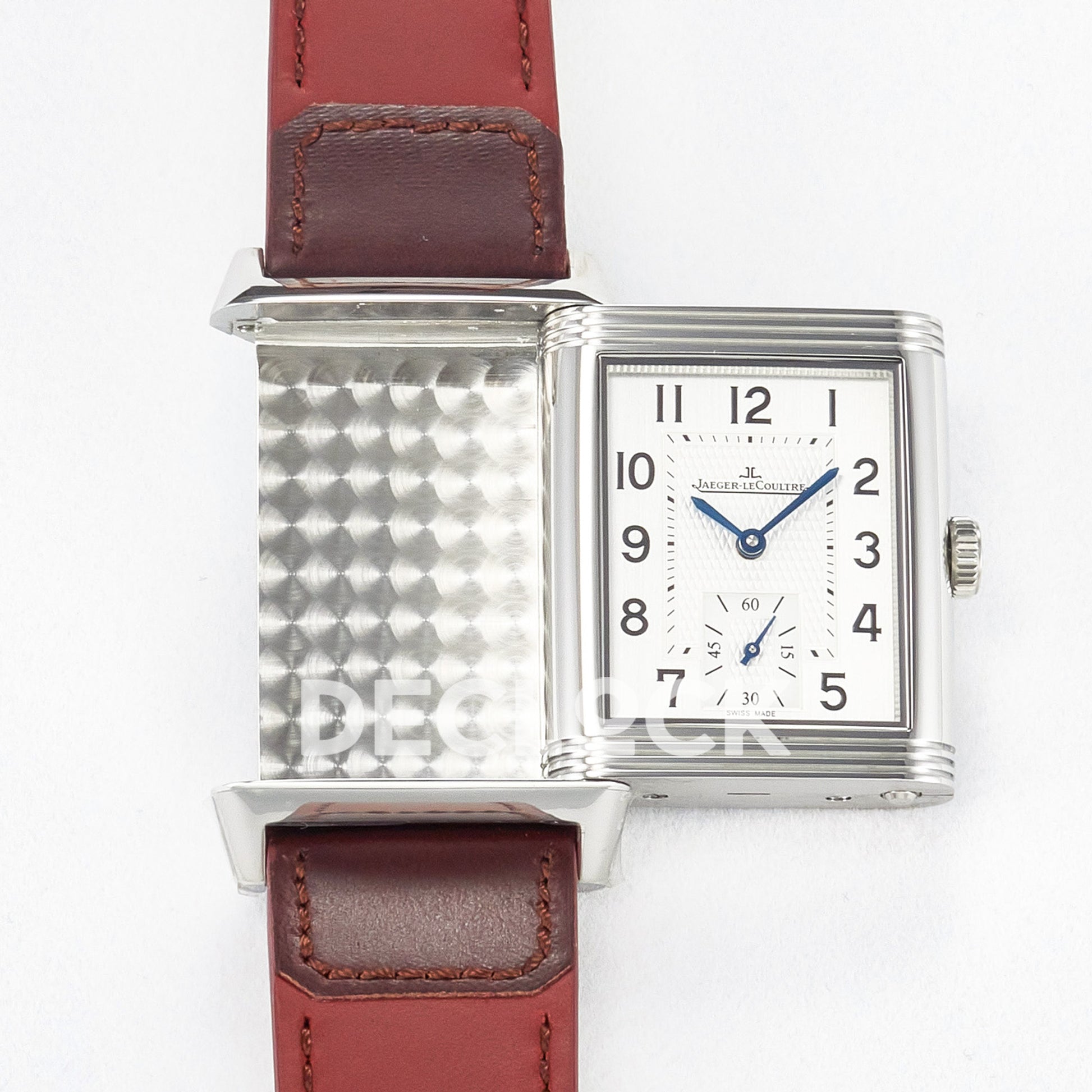 Jaeger-LeCoultre Reverso Classic Duoface SS White Guilloche Red Strap 42.9mm MGF A854A