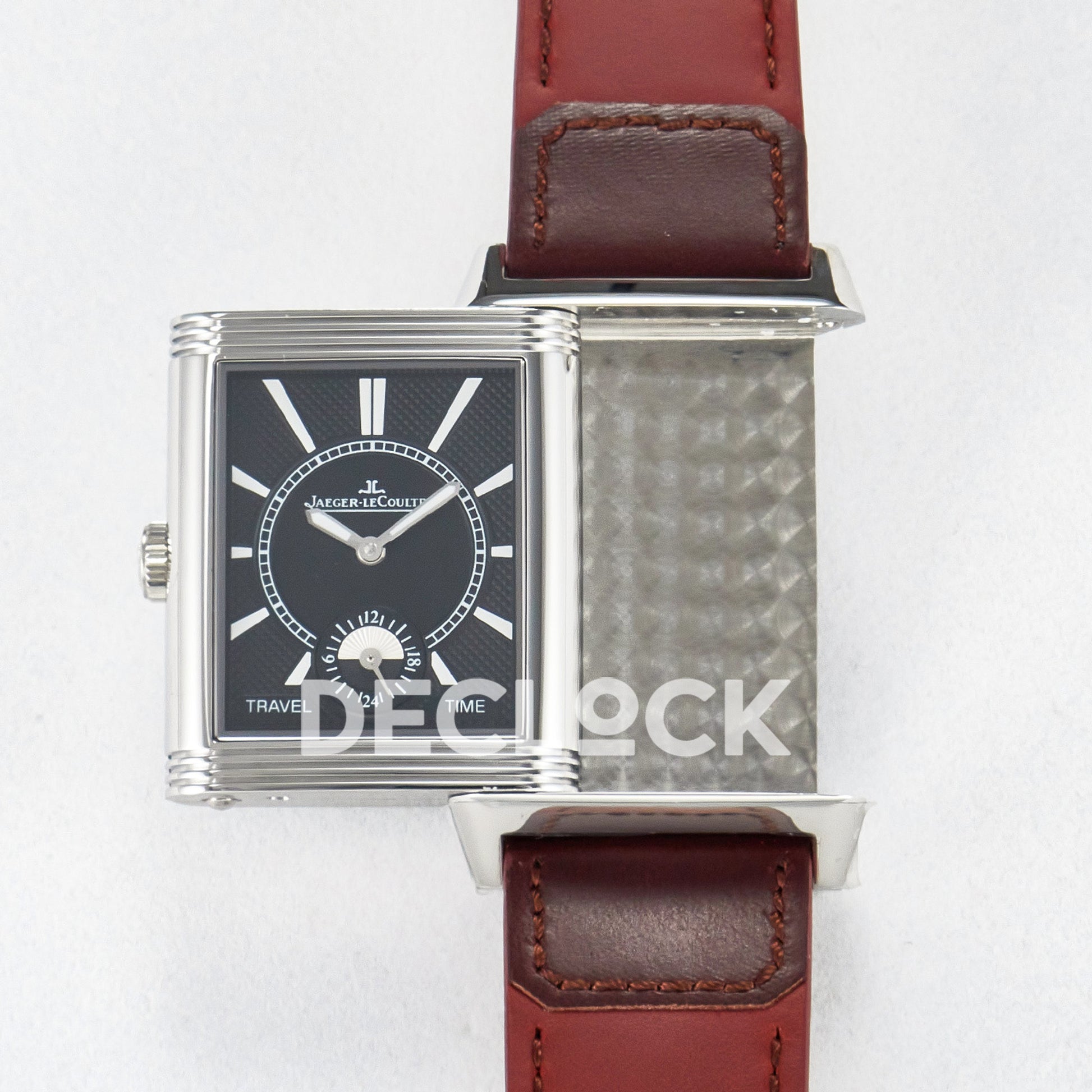 Jaeger-LeCoultre Reverso Classic Duoface SS White Guilloche Red Strap 42.9mm MGF A854A