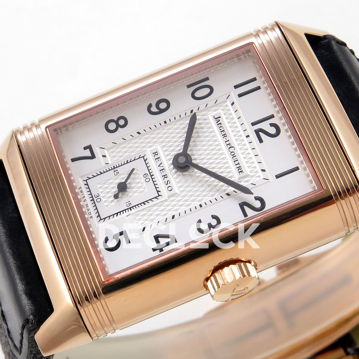 Jaeger-LeCoultre Reverso Classic JJF white Arabic rose-gold replica - horizontal dial view