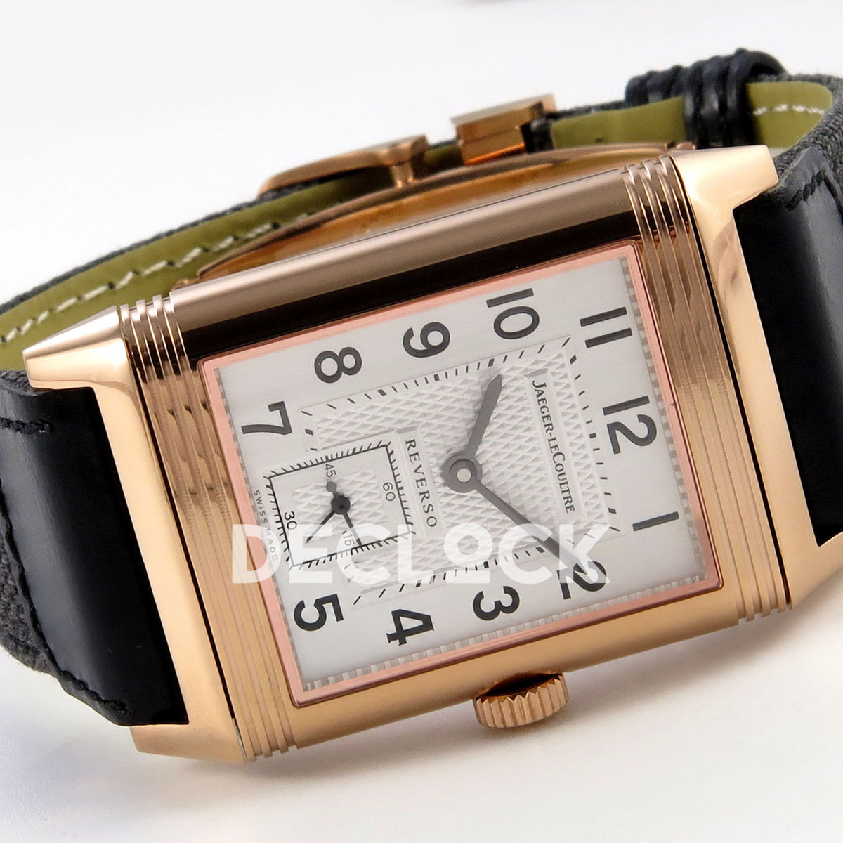 Jaeger-LeCoultre Reverso Classic JJF white Arabic rose-gold replica - angled horizontal view